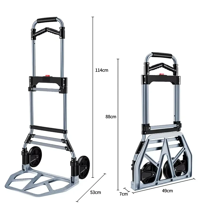 150KG Capacity Industrial OEM Folding Hand Truck Dolly Portable Aluminum Telescoping Handle Two-Wheeled TPR Wheels Shopping