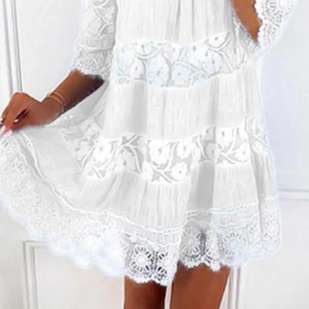 Plus Size Summer Dress for Ladies Solid Color Sling Lace Dress Female Elegant Loose Waist Design Dresses Casual Dress Beach Wear