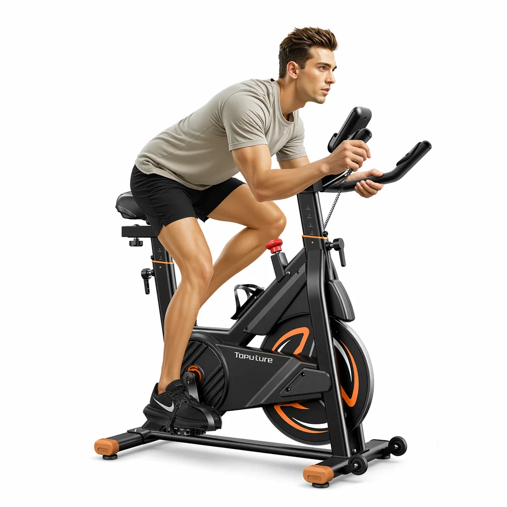 Toputure Heimtrainer mit Magnetwiderstand, großem Tablet-Halter, bequemem Sitz, 300 lbs Tragkraft, geräuscharm, Indoor-Fitness-Bike