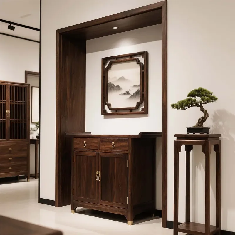 New Chinese Style North American Black Walnut Porch Cabinet Light Luxury Shoe Cabinet Dining Side Cabinet Entry Solid Wood