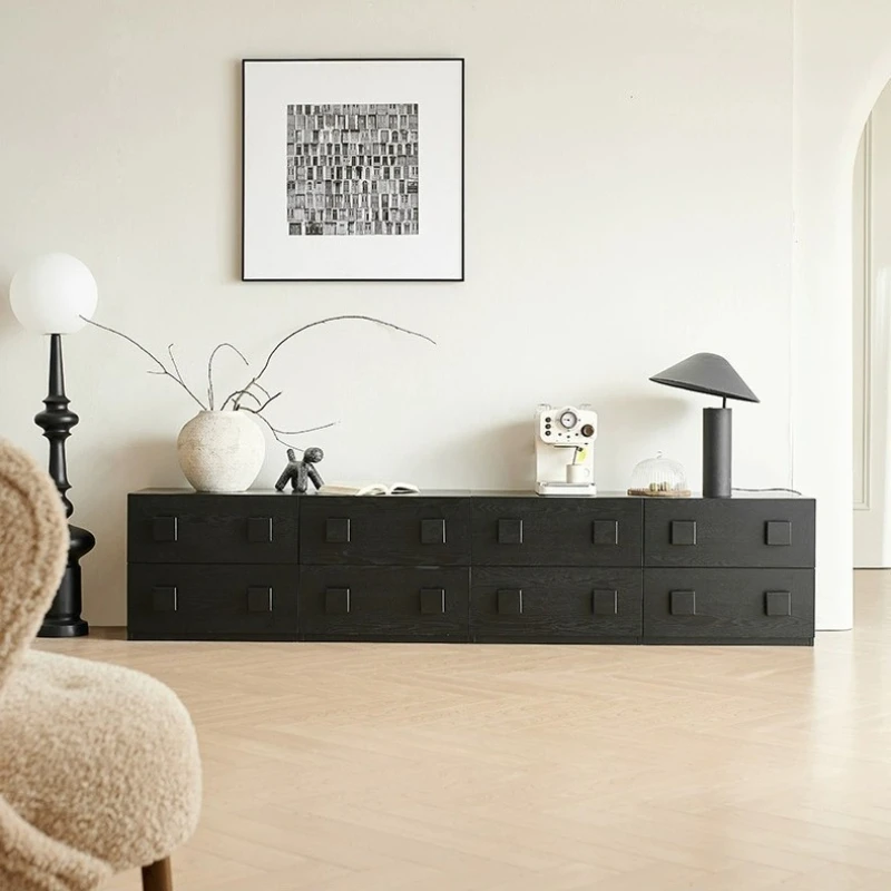 

French retro solid wood living room TV cabinet wall locker solid wood dining side cabinet module cabinet locker card door cabine