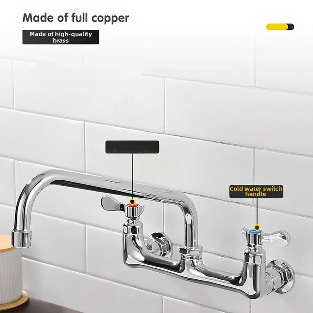 8 Inch Solid Brass Commercial Kitchen Faucet Hot Cold Sink Mixer with Elegant Silver Finish for Professional Use