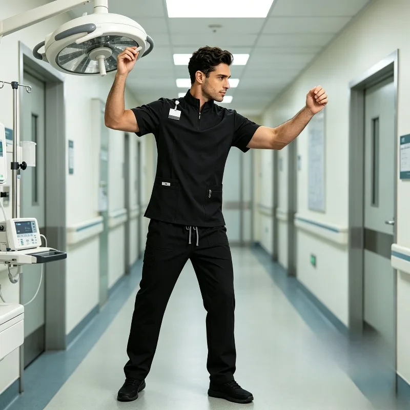 Men Stand Collar Zipper Scrub Uniform Set Breathable Solid Straight Leg Pants for Operating Room Clinic Daily Work Cosplay