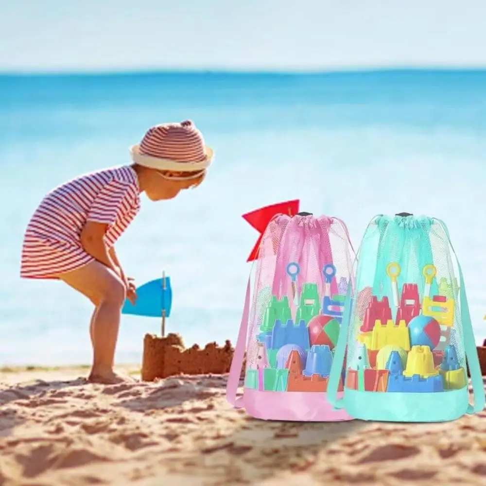 Sand-Resistant Beach Backpack Extra-Large Drawstring Closure Mesh Beach Bag Adjustable Straps Net Backpack Bags