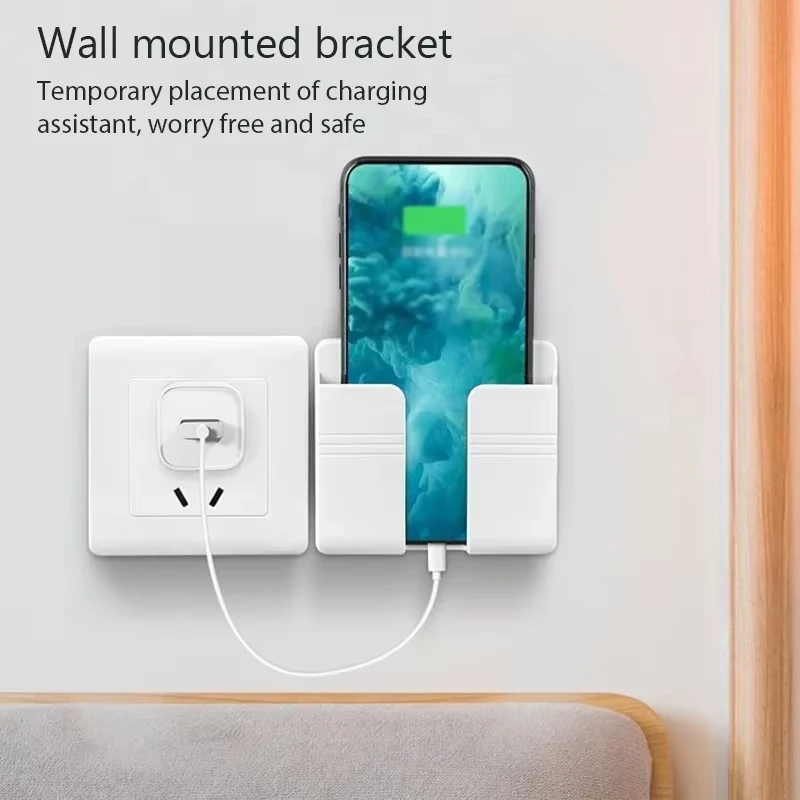 

1Pc Wall Mounted Mobile Phone Charging Stand Adhesive Wall Shelf Phone TV Remote Control Organizer Kitchen Bathroom Storage Rack