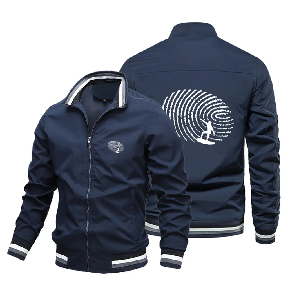 

Spring Brand Trend Pilot Jacket Men's College Basketball Jacket Outerwear Fingerprint Print College Couple Jacket Outerwear