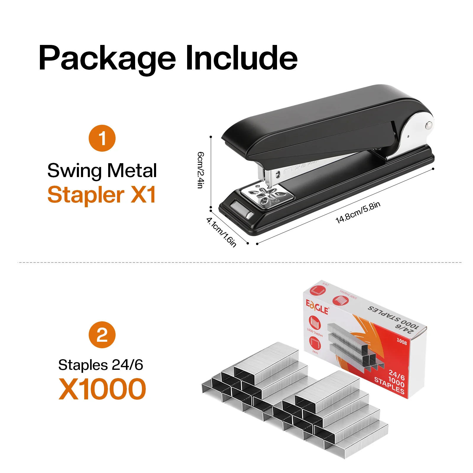 360° Rotating Stapler Set with 1000 24/6 Staples, 25-Sheet Capacity, 9cm Long Reach Stapler for Booklets Office School