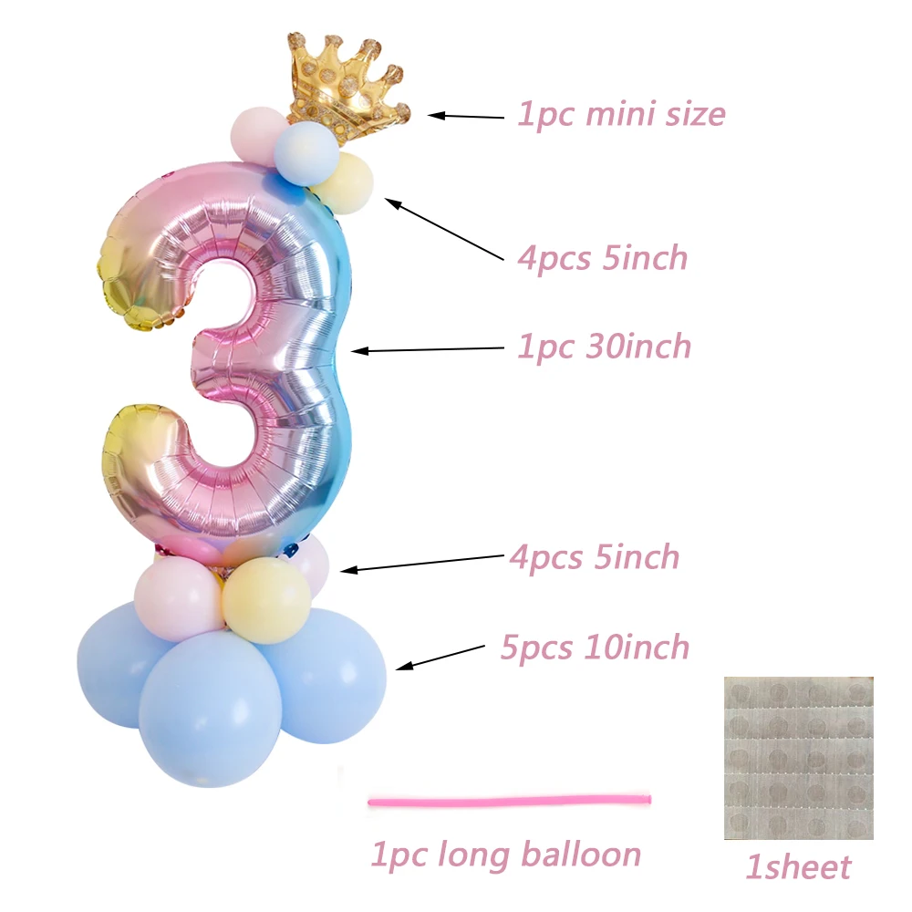 Rainbow Number Foil Balloon set 30inch 1 2 3 4 5 6 7 8 9 Crown Balloon Wedding Decorations Happy Birthday Unicorn Party Supplies