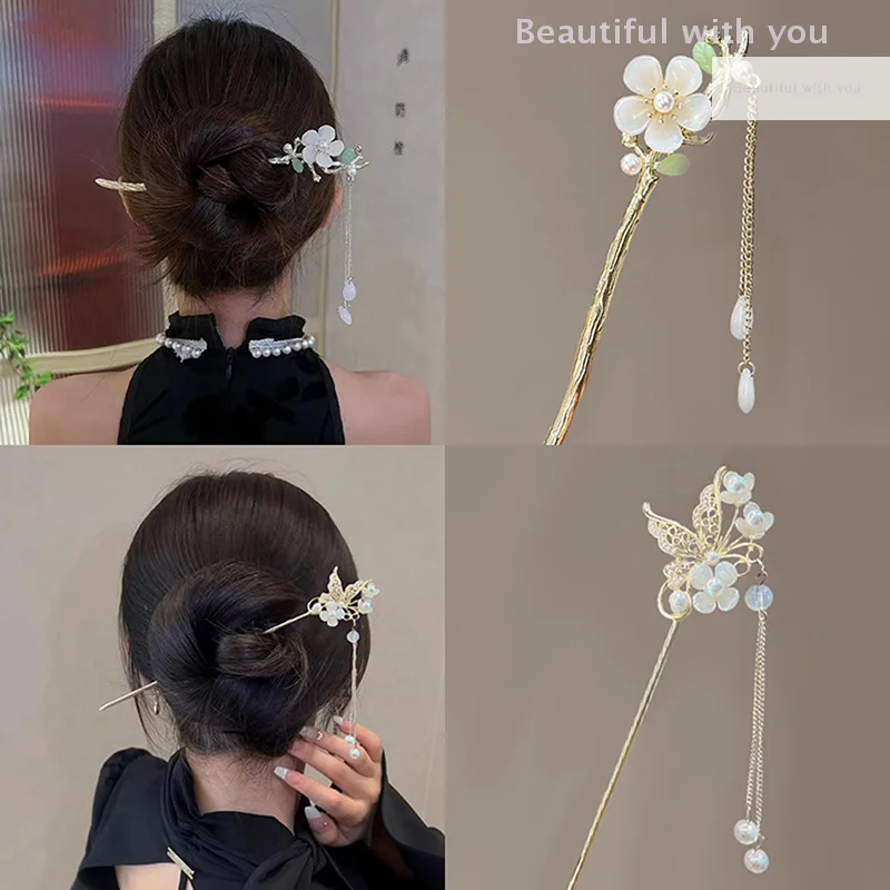 Ancient Hair Chopsticks Vintage Chinese Women's Hair Stick Ladies Pearl Jewelry Hair Sticks Hanfu Headdress Hairpin Accessories - Image 3