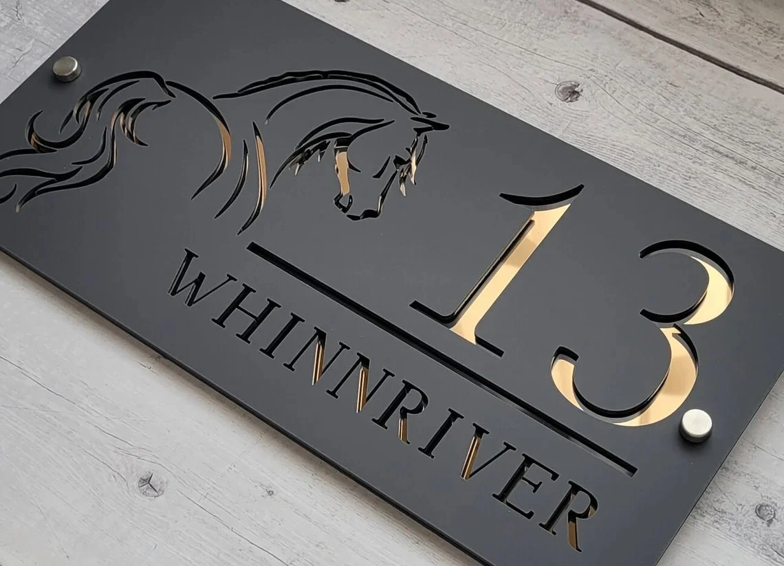 MODERN HOUSE SIGN Address Number Sign Horse House Sign Horse House Number  360mm x 180mm