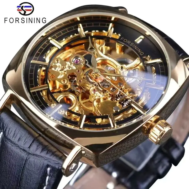 New High-End Fashionable Business Casual Men's Mechanical Watch, Automatic Winding, Skeleton Design, Leather Strap, European and American Style, High Aesthetic Value, Luxurious and Cool, Stylish Accessory for Young Men, the First Choice for Gifts, Branded Luxury Watch