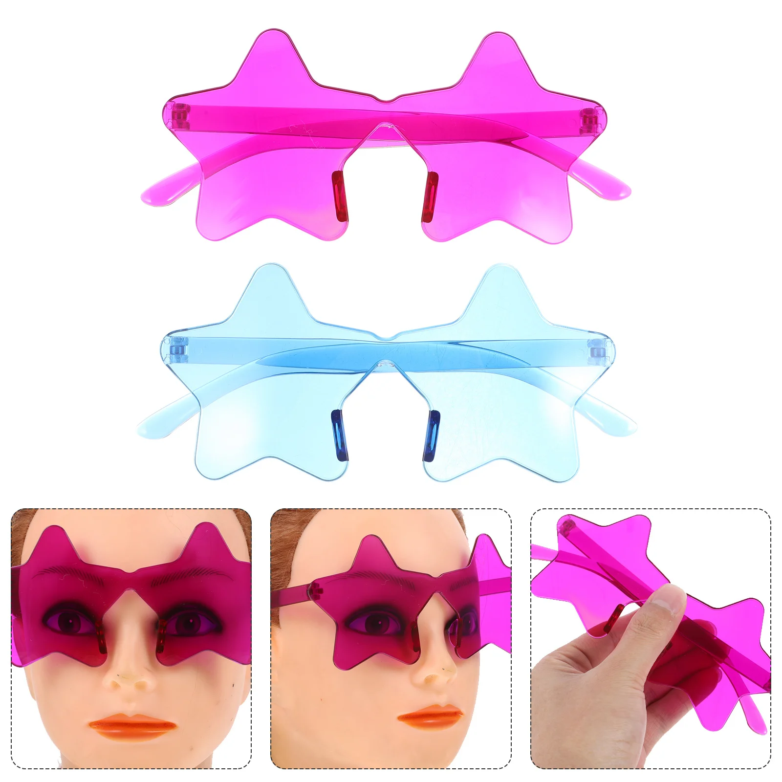 

2Pcs Star Sunglasses Frameless Design Cool Party Eyewear for Beach Halloween Cosplay Photography Decorative Accessory