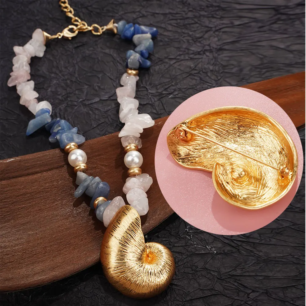 

Dual-use Boho Conch Pendant Choker Necklace Women Brooch Creative White Irregular Natural Stones Chain Aesthetic Y2K Jewelry