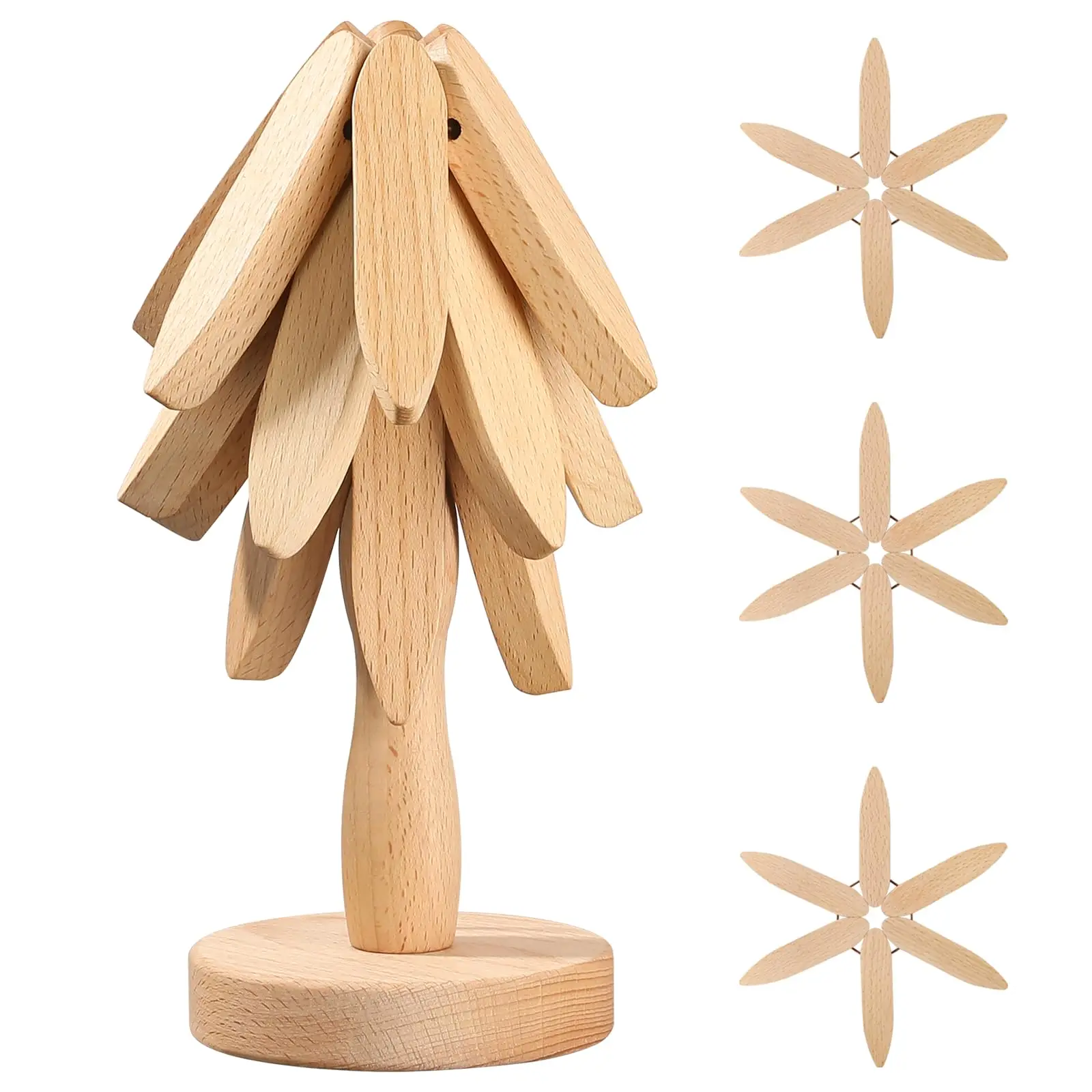 

4PCS Tree Design Stand Wooden Trivets Decorative Anti Scald Heat Resistant Table Mat Coaster Wood Placemats Pot