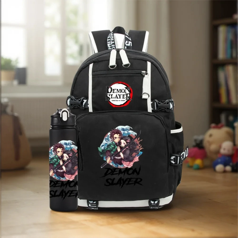 

2Pcs/set Demon Slayer Backpack Lunch Bags Pencil Case 750Ml Water Bottler for Teenager School Backpack Outdoor Sports Travel Bag