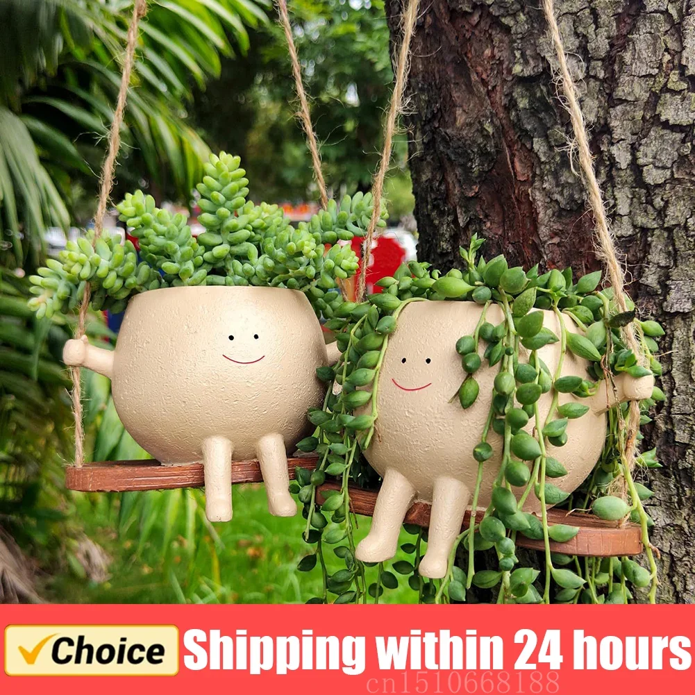 

Swing Flower Container Resin Cartoon Flowerpot Creative Wall Hanging Head Planter Multifunctional Home Garden Patio Accessories