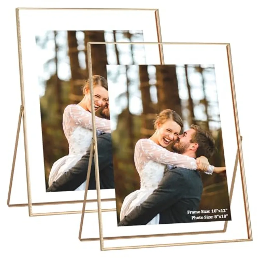 

10x12 Floating Picture Frame, Floating Display for 6x8 8x10, Beaded Metal Picture Frames with Real Glass, Tabletop Photo Frame