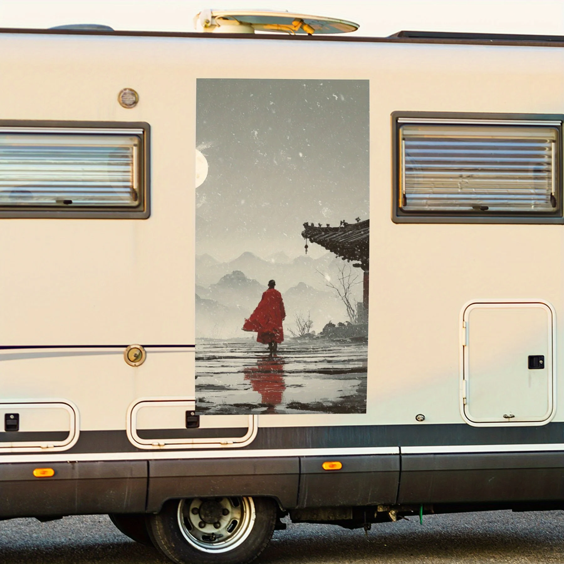 

Загадочная фигура в красном халете, водонепроницаемая виниловая наклейка для автофургона, самоклеящиеся наклейки для украшения и защиты тела автофургона, Perfec