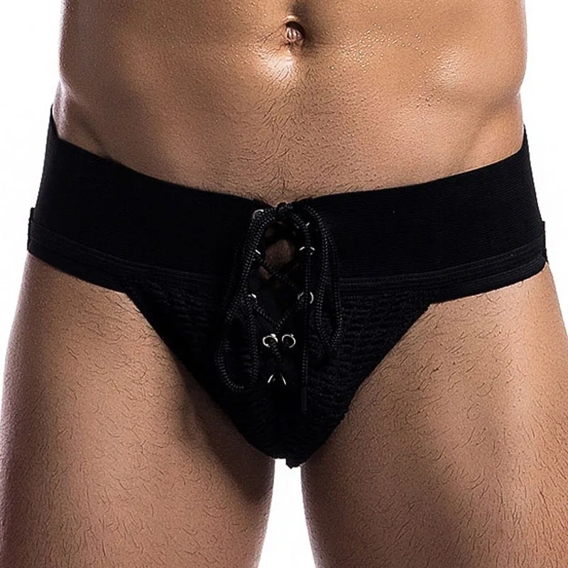 Mens Jockstrap Underwear Footballer Lace Up Wide Waistband Front Drawstring Sexy Lingerie Hot Thongs Special Clubwear