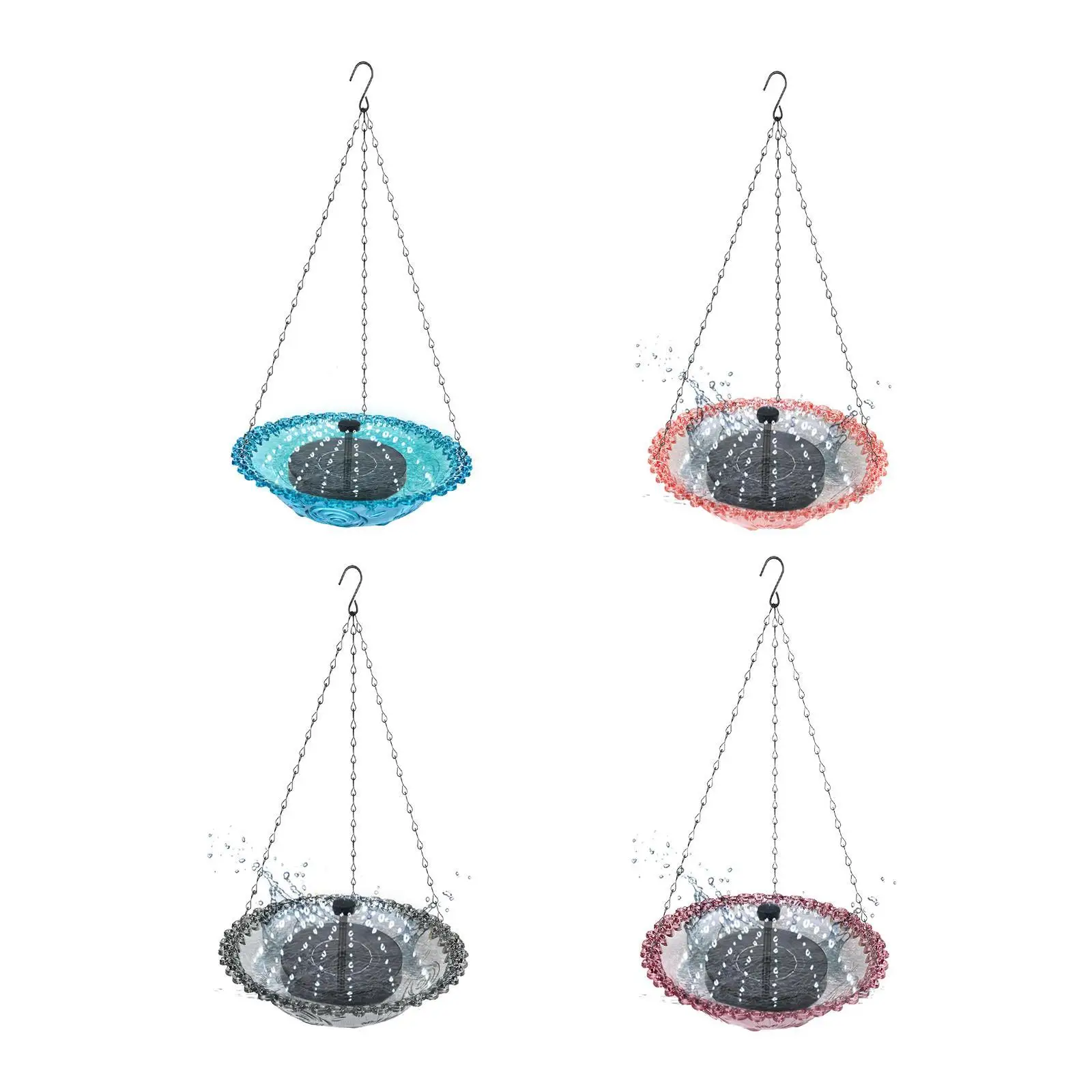 Hanging Bird Bath Decorative with 5 Water Spray Nozzles Lightweight with Solar Fountain Pump Bird Feeder for Outside Lawn Decor