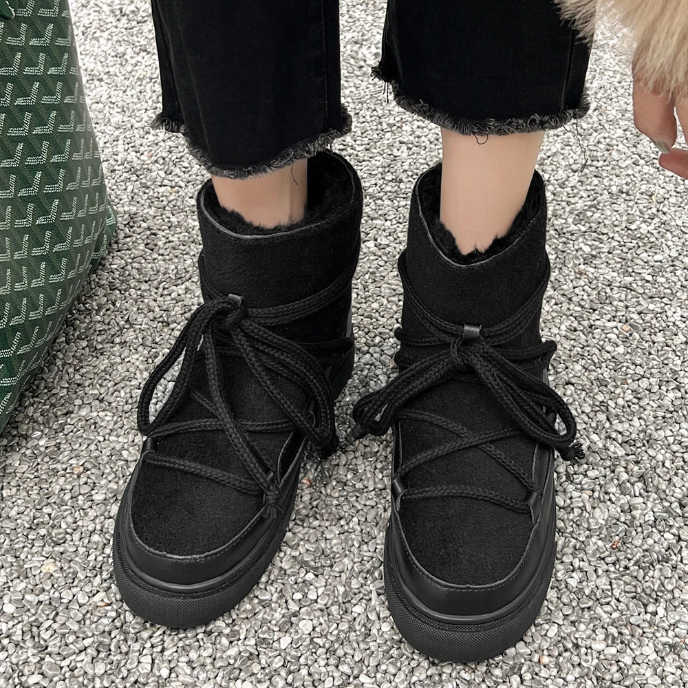 Nuove donne di moda stivali da neve in lana stivaletti invernali da donna stivaletti firmati in pelle di lusso scarpe con tacco basso nero marrone