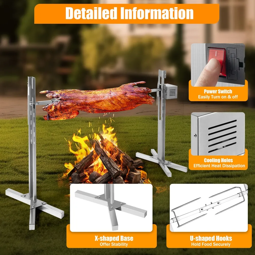 

53" Spit Roaster Rotisserie Pig Lamb Roast BBQ Picnic Outdoor Cooker Grill 110v