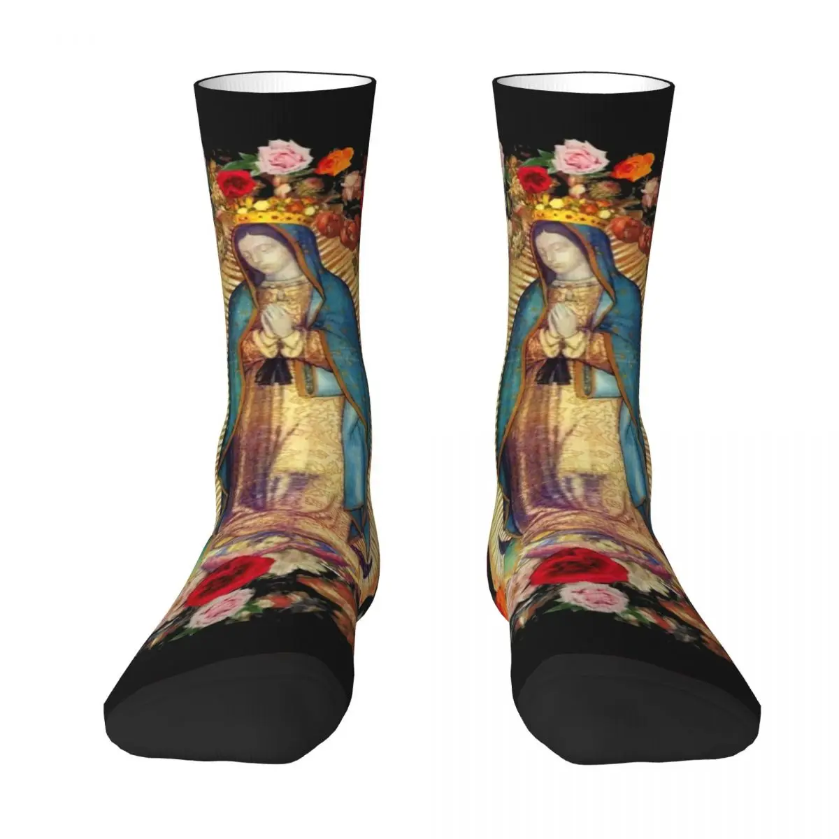 Mexican Virgin Mary Socks Autumn Floral Print Stockings Korean Women High Quality Socks Graphic Running Sports Non-Slip Socks