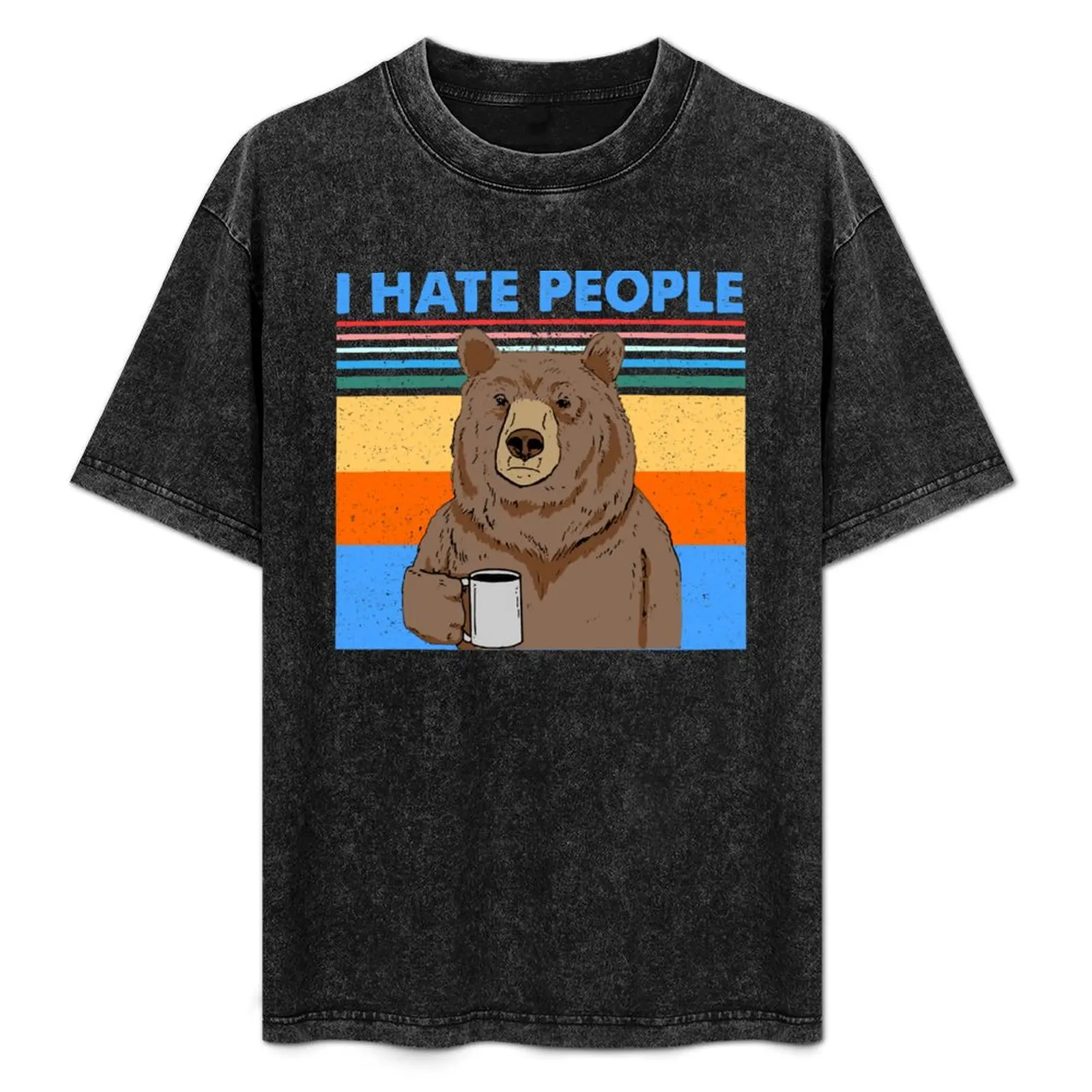 

Bear Drink Coffee I Hate People T-Shirt Basic Plain Short Sleeve Crew Neck Tee