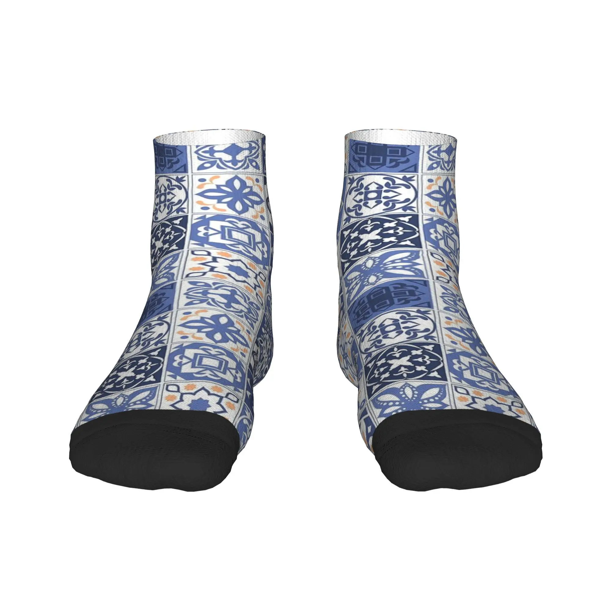

Синие носки из португальской плитки, чулки высокого качества в стиле Харадзюку, всесезонные носки, аксессуары для мужчин и женщин, подарок на день рождения