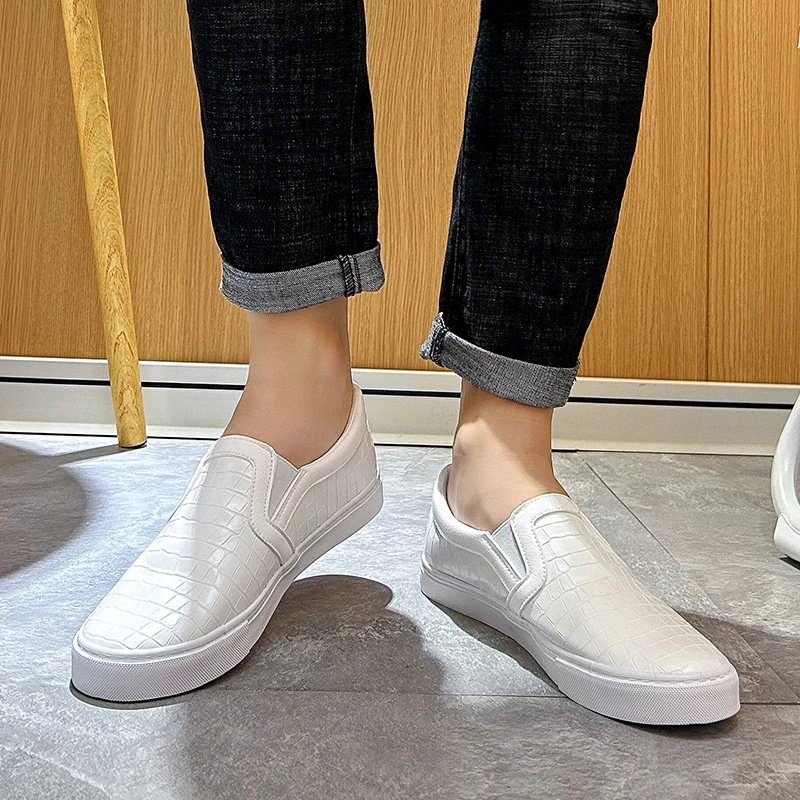 2024 Spring Men Casual Shoes Vulcanized Walking Sneakers PU Leather Shoes Comfort Mens Slip-on Man Low-cut Espadrille Loafers