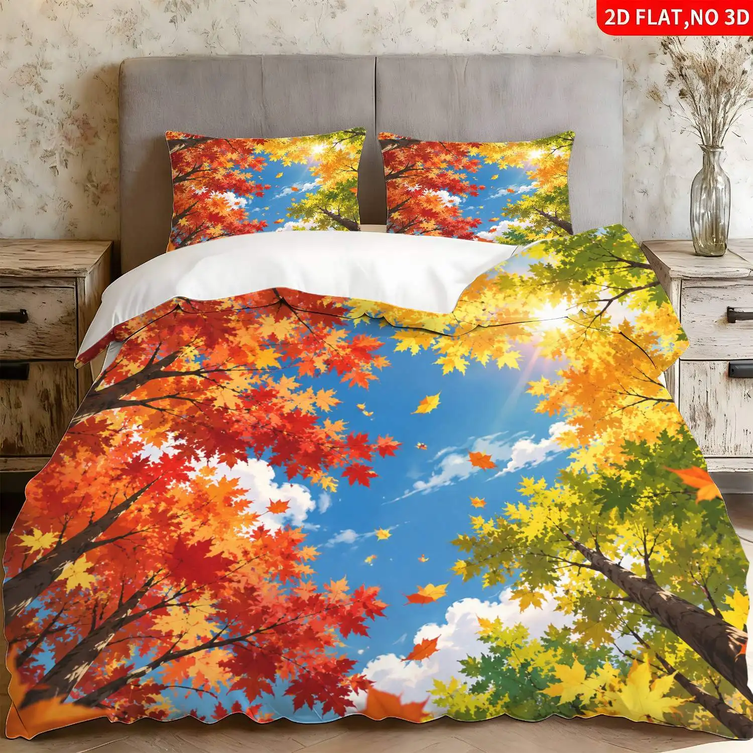 Maple Leaves Duvet Cover Full King Size Natural Scenery Comforter Cover Autumn Landscape Bedding Set for Boys Girls Bedroom Dorm