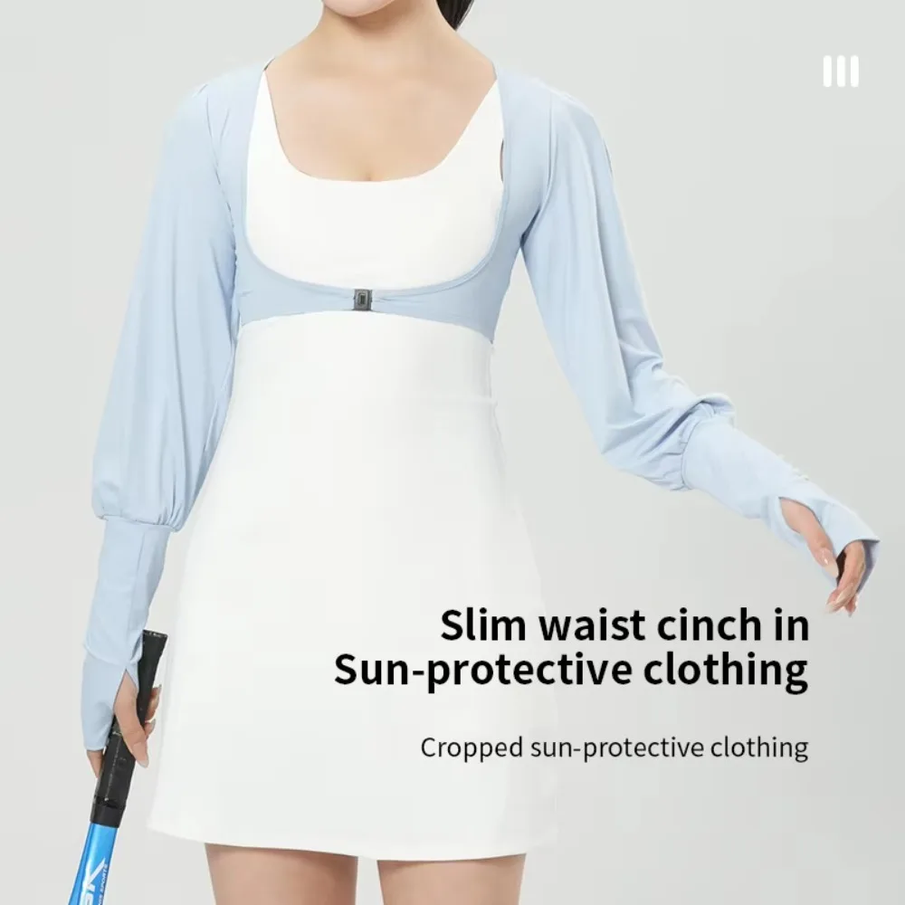 Nuovo Sciarpa/Top Sportivo da Donna in Seta Ghiaccio con Fori per le Dita, Anti-UV, Traspirante, Rinfrescante, Slim, a Maniche Lunghe