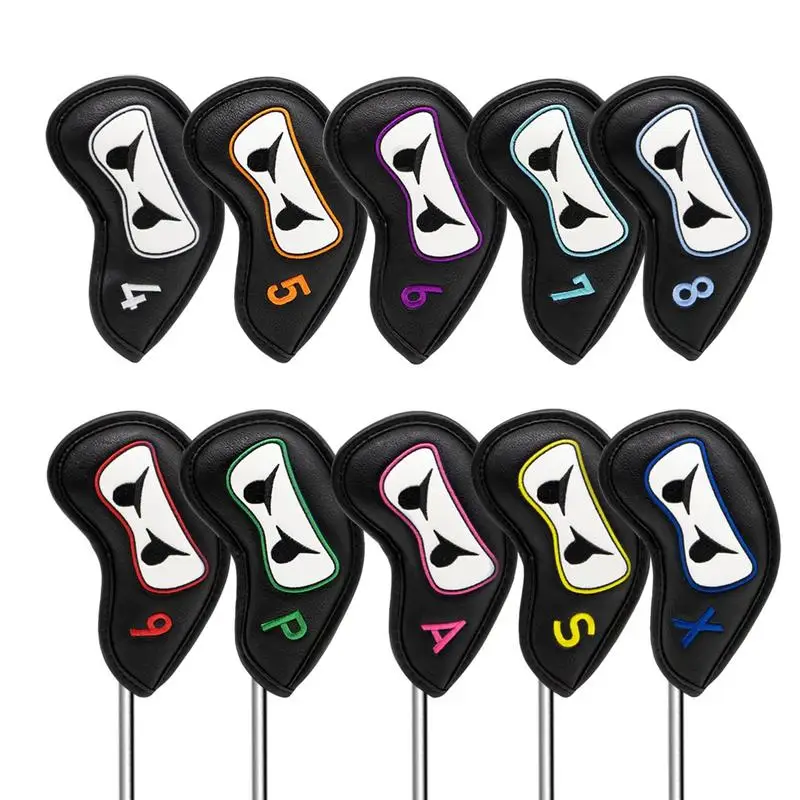 

Golf Head Covers Protective Golf Headcovers Set Of 10 Embroidered PU Leather Golf Head Cover Thick Golf Club Covers For Main