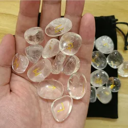 24pcs/lot Natural Rune Stone Set Divination Rock Crystal Black Agate Onyx Fortune-telling Energy Reiki Healing Chakra Decor