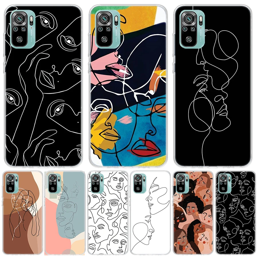 Abstract Line Women Face For Xiaomi Redmi Note 13 12 11S 11 10S 10 Pro Phone Case  11T 11E 9S 9 8T 8 7 Plus Fundas Cover Coque N