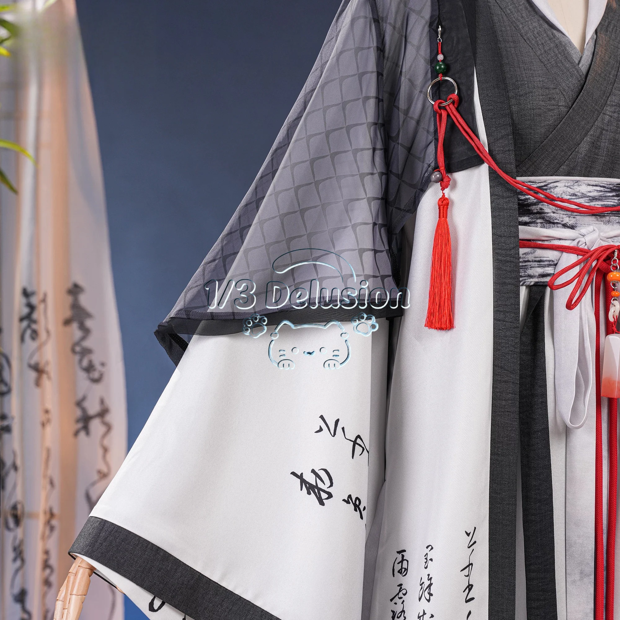 Where Winds Meet Wenjin Academy Cosplay Full Set Ancient Chinese Scholar Robe Complete Red Tassel Belt Ink Gray Hanfu view 4