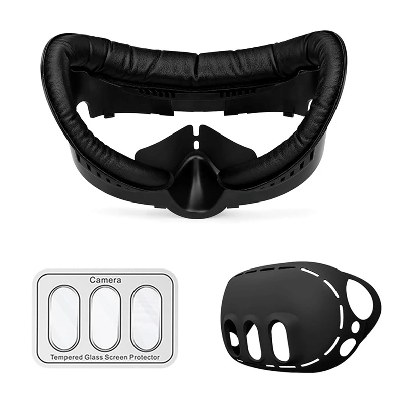 Facial Interface Set For Meta Quest 3 Accessories, PU Foam Face Cover, Silicone Shell Protective, Camera Lens Protector Durable