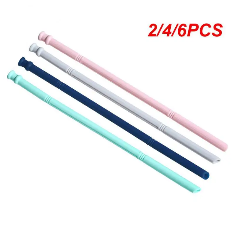 2/4/6PCS Beverages Straws Reusable Long Flexible Silicone Colorful Party Bar Accessories Curved Straight Straw Food Grade