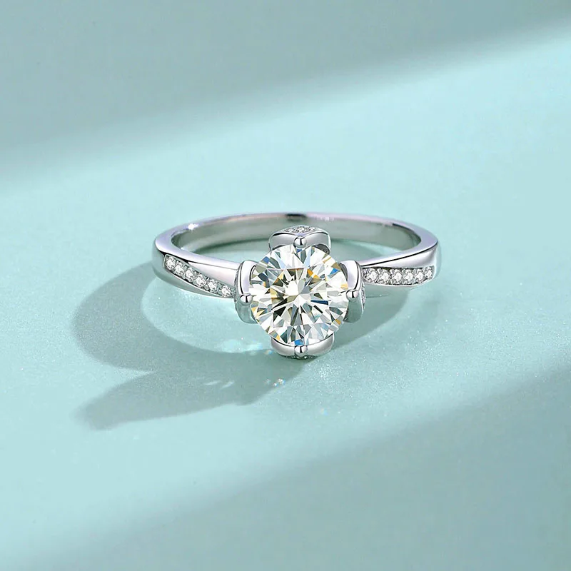 1 Carat Moissanite Lotus Ring For Women 925 Silver Party Proposal Wedding Anniversary Zircons Diamond Flower Cocktail Ring Gift