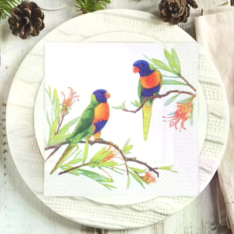 

Magpie Branch Double Bird Square Napkin Flower Bird White Background Green Branches Wedding Party Supplies Decoration Placemats