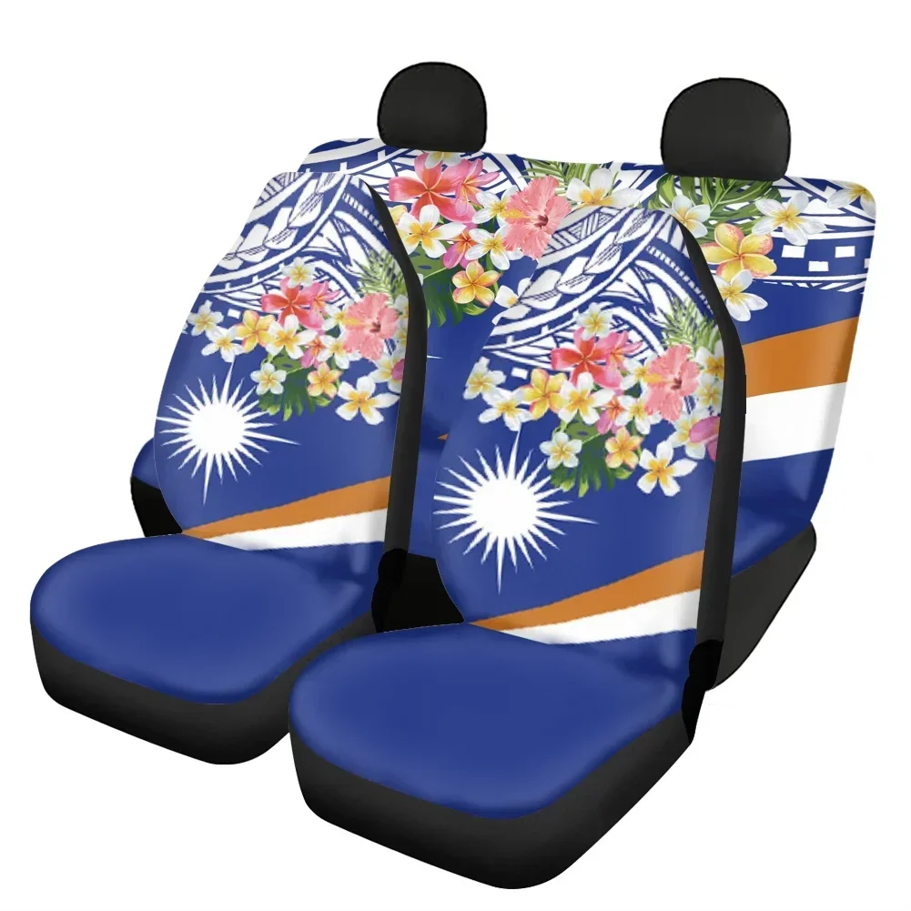 

Car Seat Cover Sets for Women Full Set Blue Marshall Island Flag Design Seat Protector Polynesia Plumeria Front/Back Seat Covers