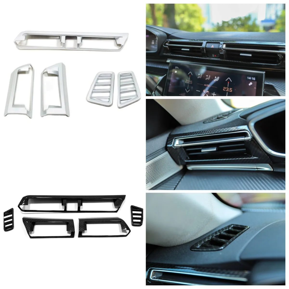 

For Peugeot 508 2019-2022 Accessories LHD Carbon Fiber Look Car Side Center Air Conditioning AC Outlet Vent Frame Cover Trim