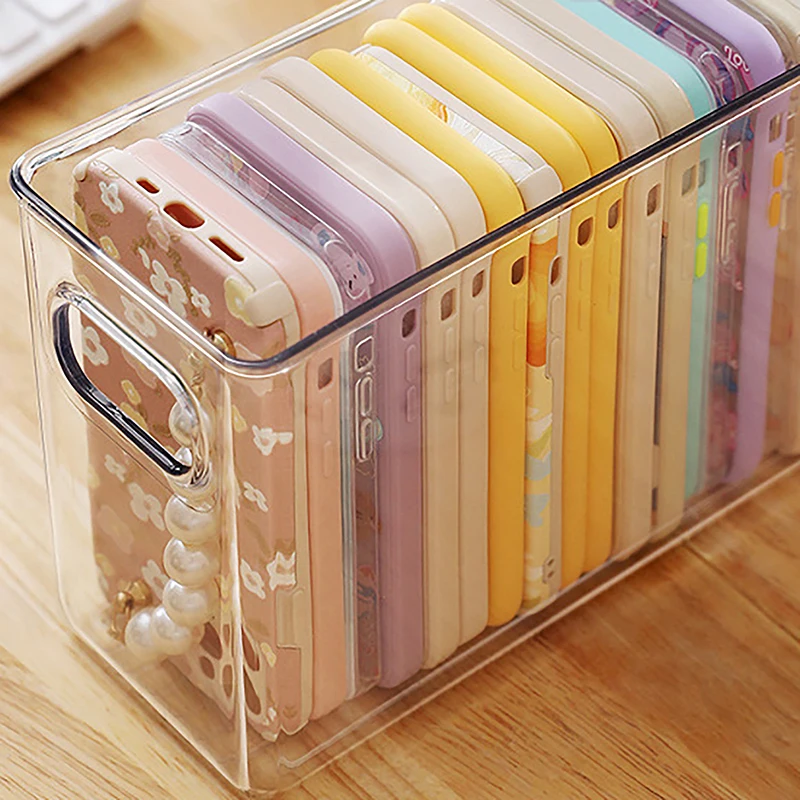 Ins Transparent Phone Case Organizer Storage Box Desktop Acrylic Sundries Storage Basket Cosmetics Small Rack