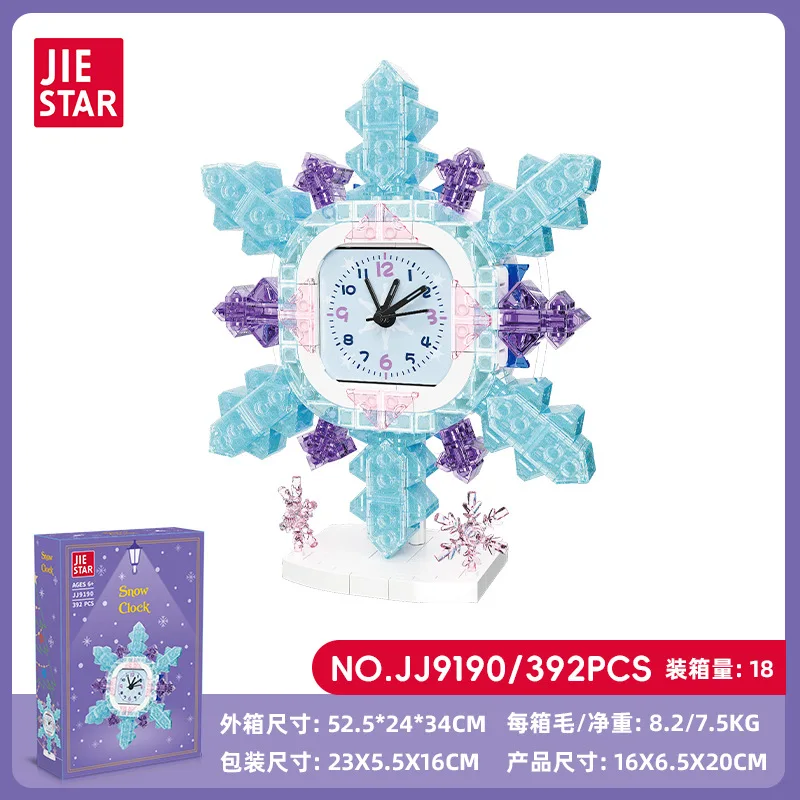 JIE-STAR JJ9189 Christmas Snowman Clock Building Blocks - LED-lit Holiday Decor, DIY Gift for Kids