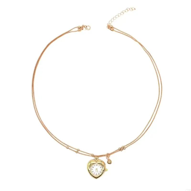  Antique Inspired Layering Chain Necklace With Detailed Heart Timepiece Charm