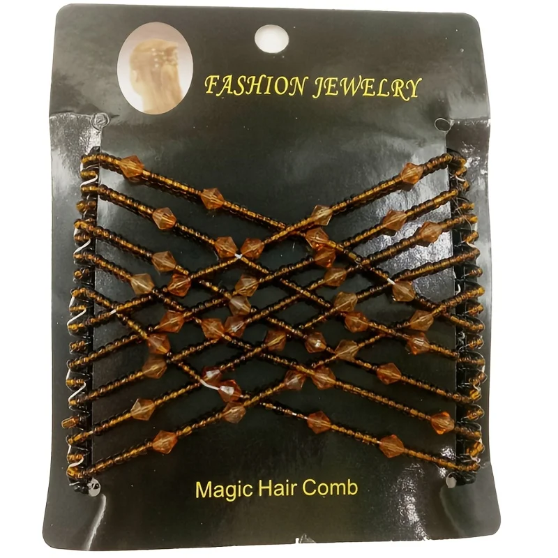 4-teiliges Set Magische Kämme, Elastische Perlen-Doppelkamm-Haarspangen, Retro-Stil Nahtloser Gabelkamm, Multifunktionale Dehnbare Haarspangen – Detail 5