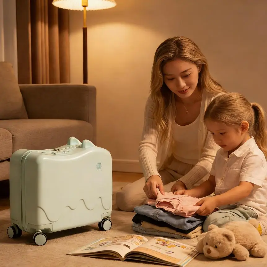 Bymaocar, equipaje de paseo para niños, maleta para niños de 18 pulgadas, cubierta de carrito portátil verde menta con ruedas, juguete de viaje divertido para llevar