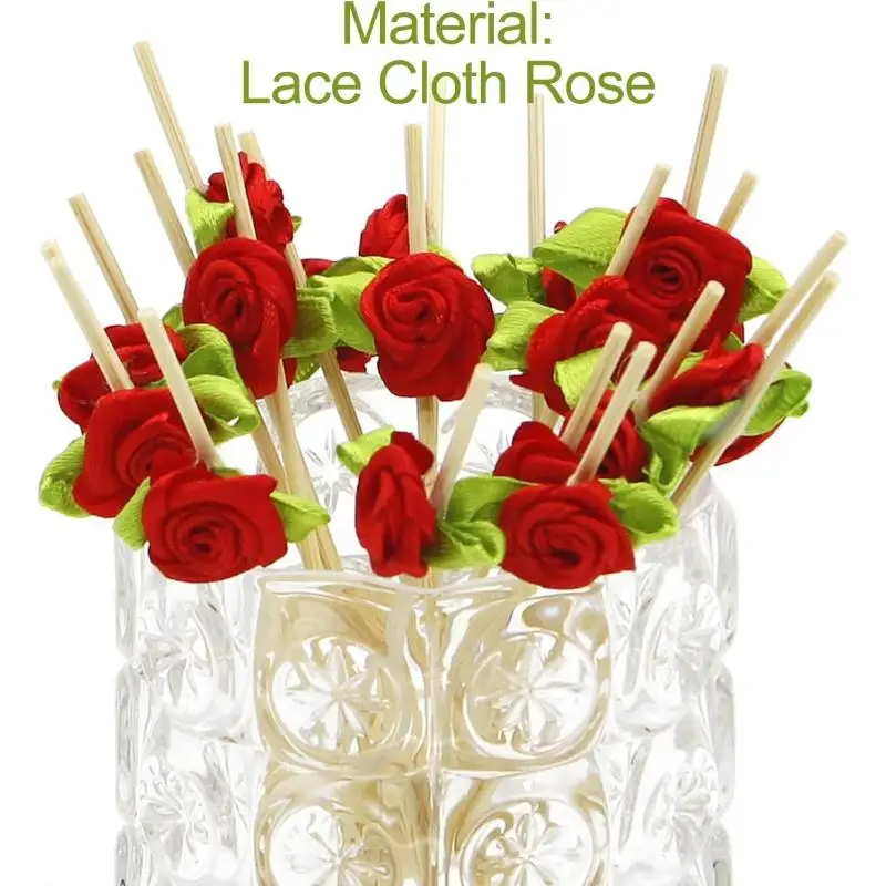 100pcs Rose Bamboo Sticks With Leaves Red Blue White Fruit Fork Cocktail Stirrers Birthday Wedding Party Decoration