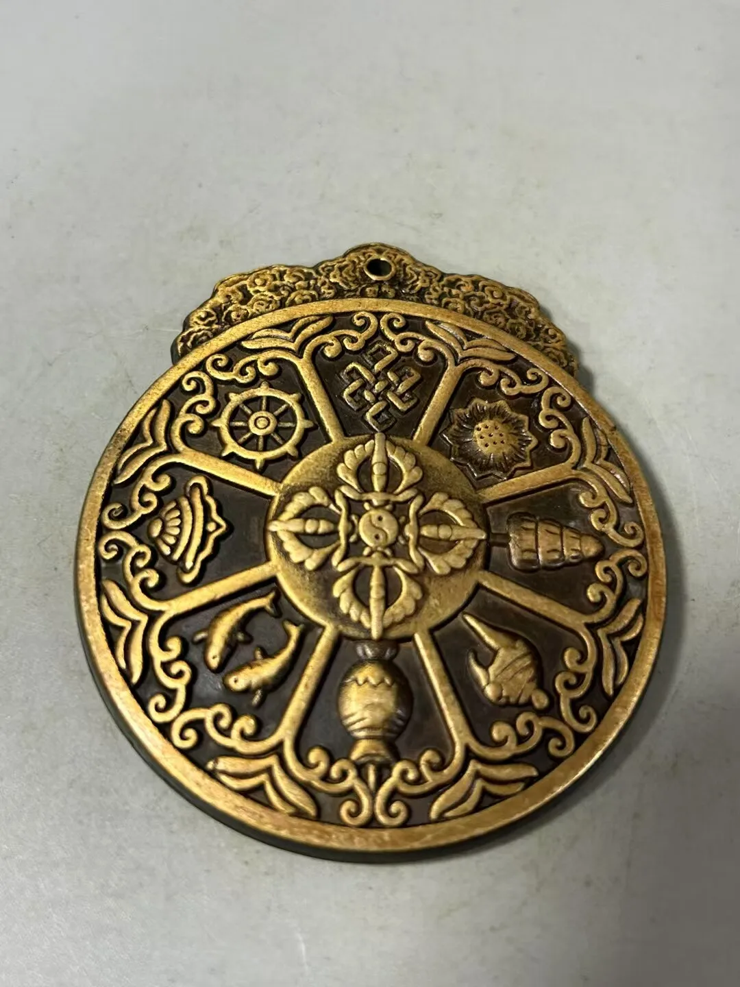 Old Collection Chinese Antique Miscellaneous Pure Copper Gilded Nine Palace Bagua Pendant Decorative Statue
