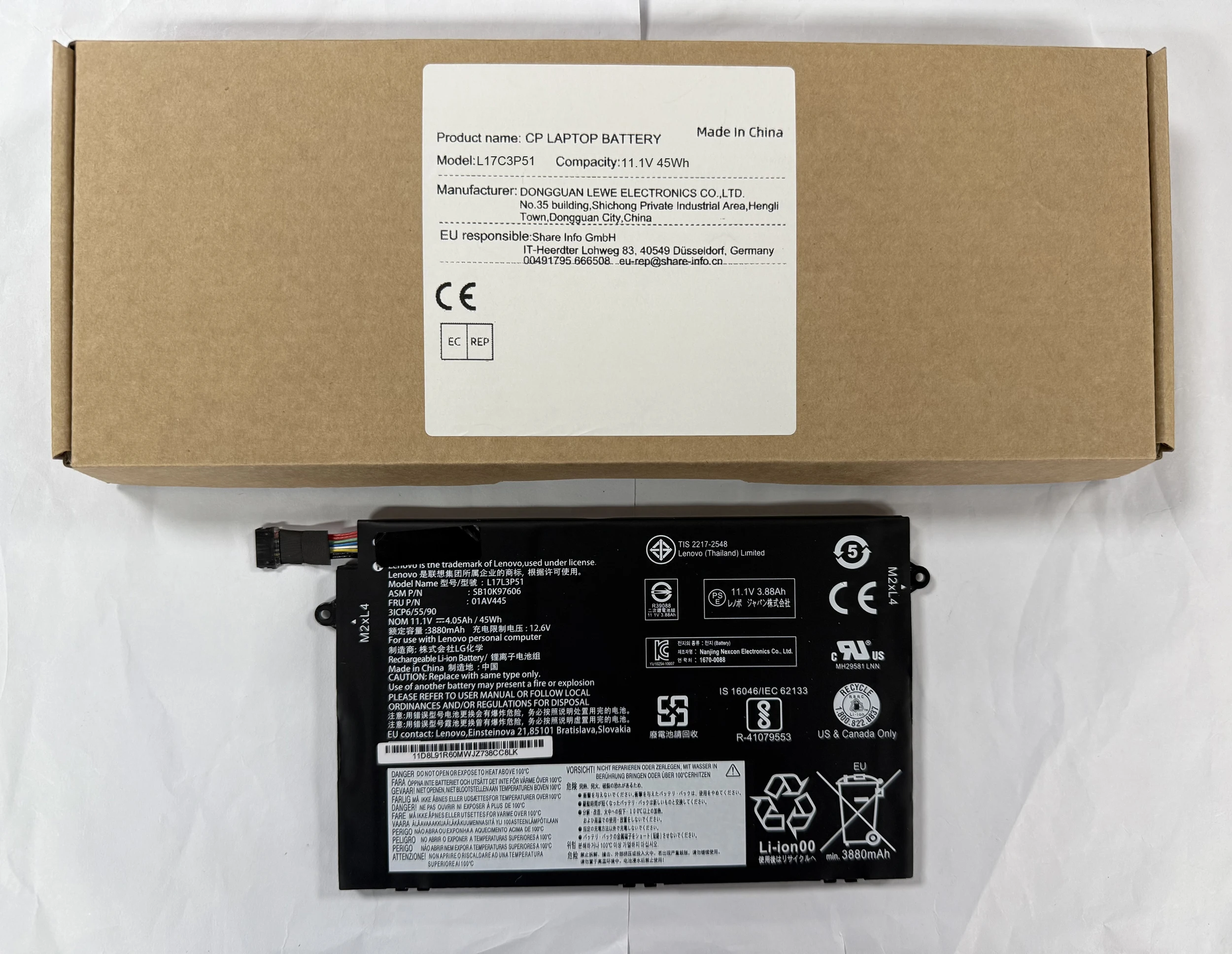 

Laptop Battery L17L3P51 L17C3P51 L17M3P51 L17M3P52 01AV445 01AV446 01AV447 For ThinkPad E480 E485 E490 E580 E585 E590 R480 445WH